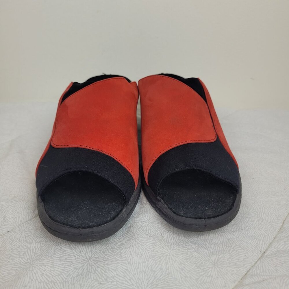 Porta red black faux suede peep toe sandals wedge soft sole arty funky edgy 8.5 - Picture 2 of 10